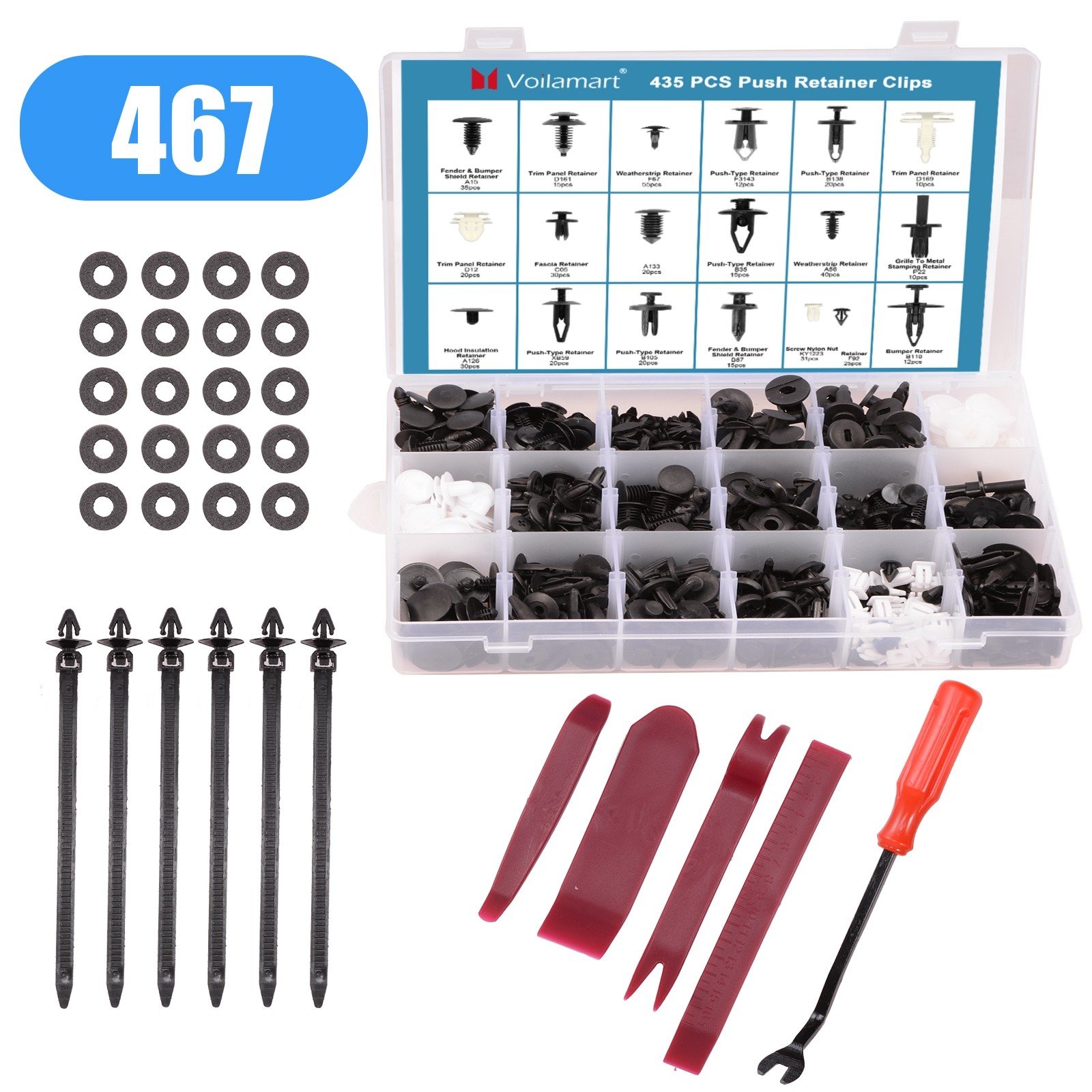 Voilamart 467 PCS Car Retainer Clips and Plastic Fasteners Kit - 19 Most  Popular Sizes with Fastener Remover Push Pins Rivets Auto Door Trim Panel  Clips Assortment Set Universal Fit for Ford Toyota