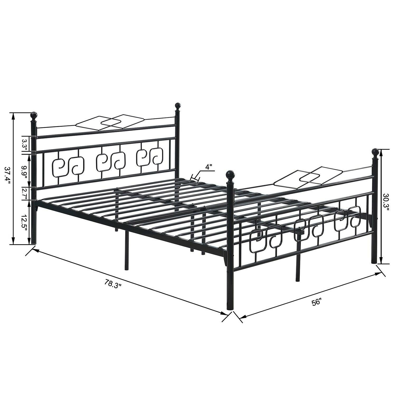 Metal Full Size Bed Frame No Box Spring Needed with Slats Headboard ...