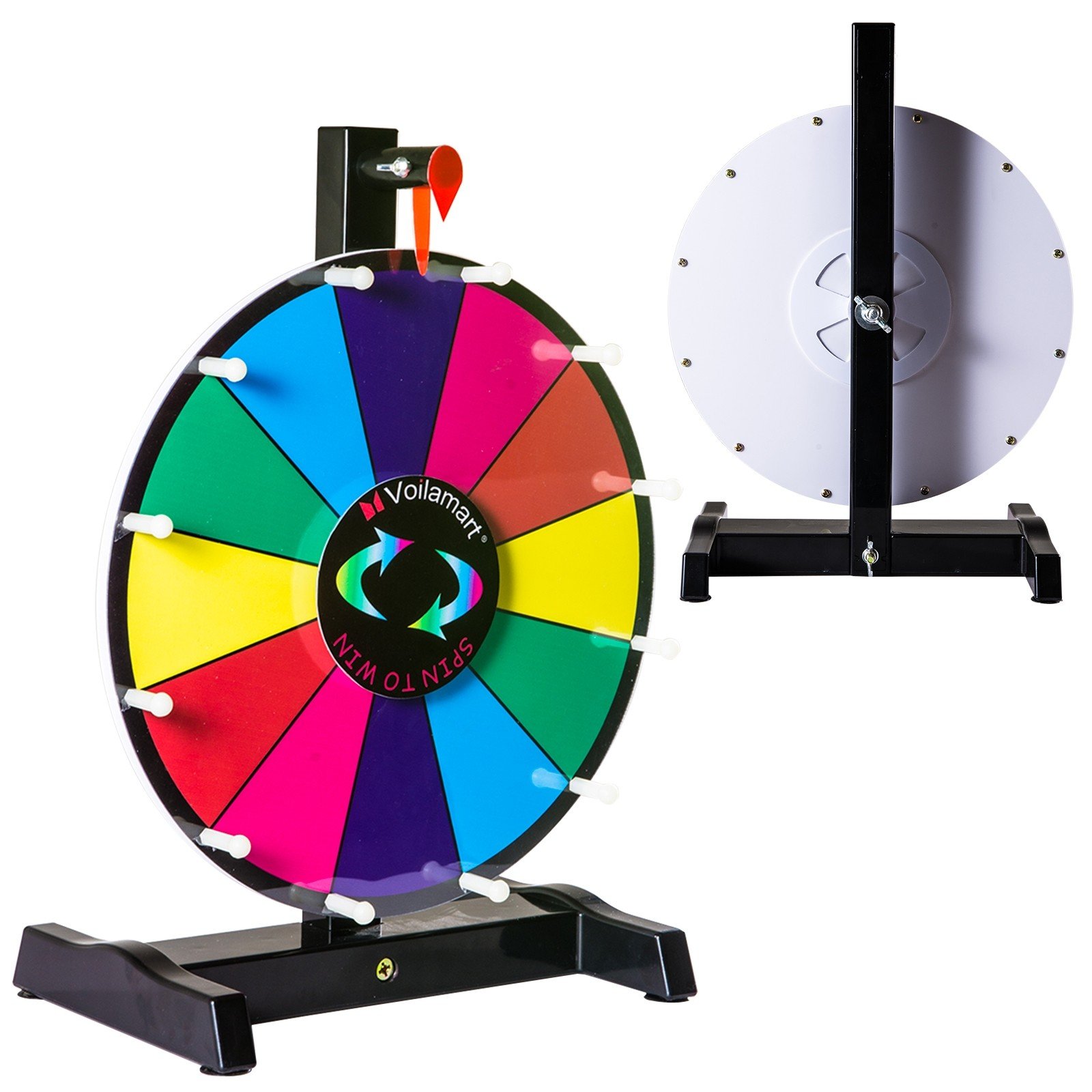 Voilamart 12 Tabletop Spinning Prize Wheel 12 Slots with Durable Plastic Base, Dry Erase, 2 Pointer, for Fortune Spin Game in Party Pub Trade Show