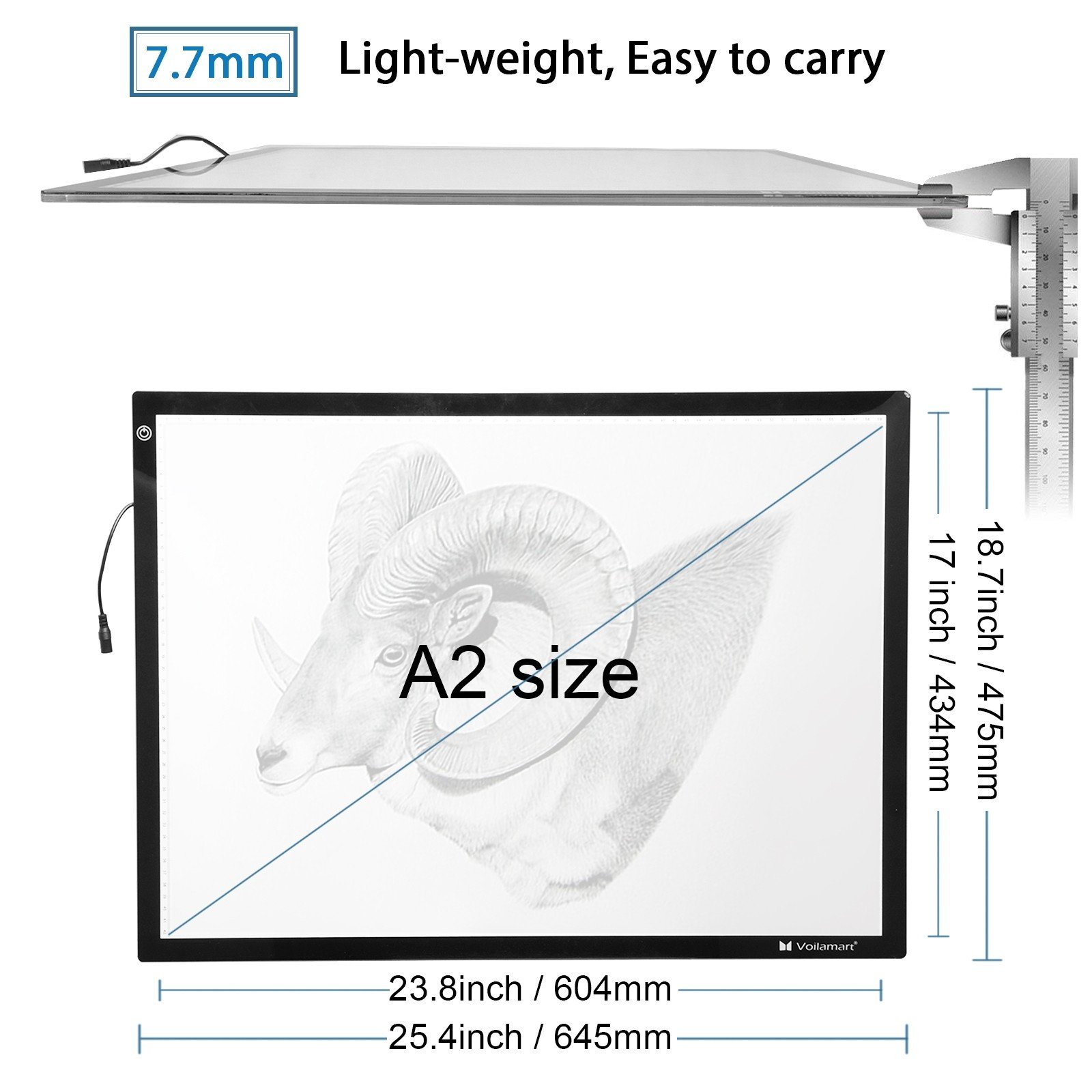 Voilamart A2 LED Light Box Tracer, 12V Ultra Bright 3-Level Dimmable  Brightness, Ultra-thin LED Tracing Art Craft Light Pad Light Board with  Carry Case, for Artists Drawing Tattoo Sketching Animation